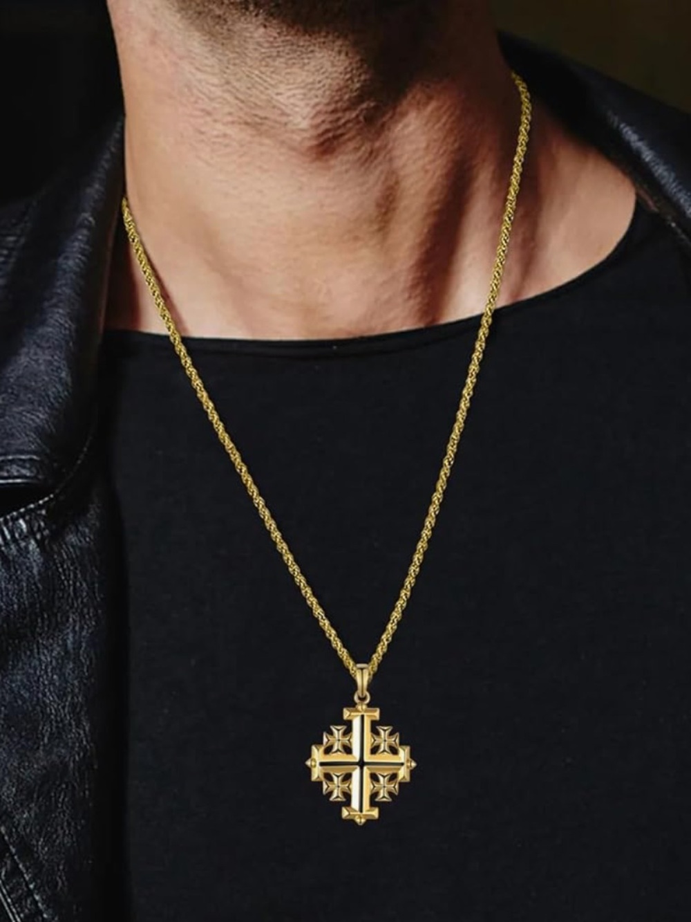 Jerusalem Cross Pendant Necklace 925 Sterling Silver Gold Christian Gift Men